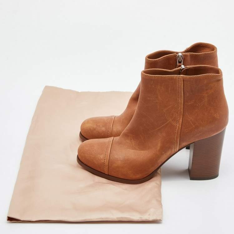 Pre Owned Prada Tan Leather Zip Ankle Boots Size 39