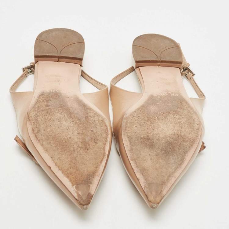 Pre Owned Prada Beige Vernice Saffiano Leather Bow Slingback Flats Size 40