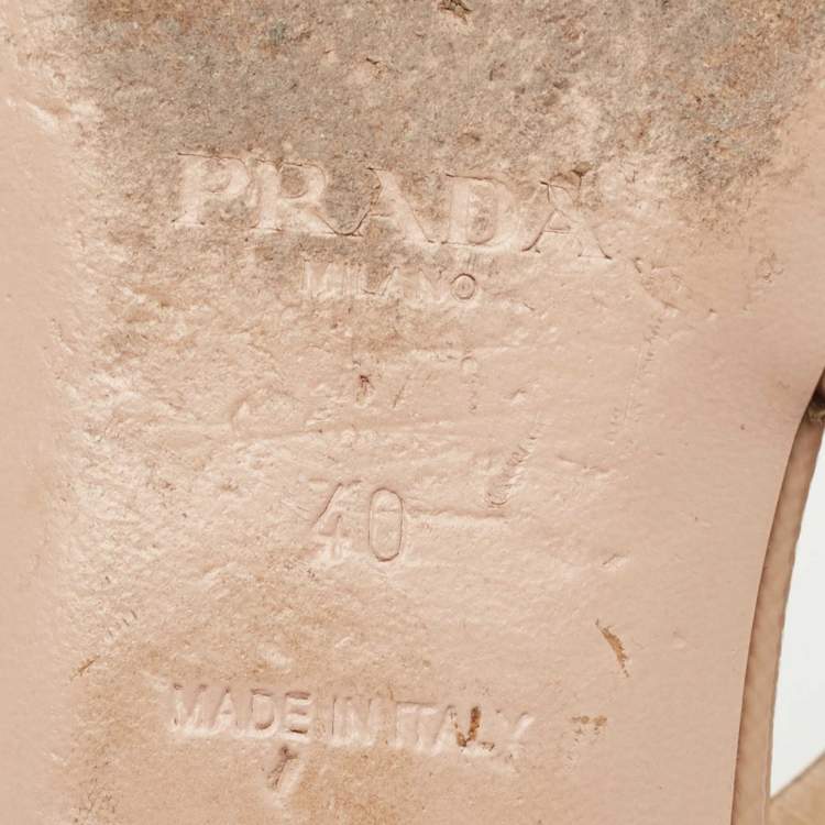 Pre Owned Prada Beige Vernice Saffiano Leather Bow Slingback Flats Size 40