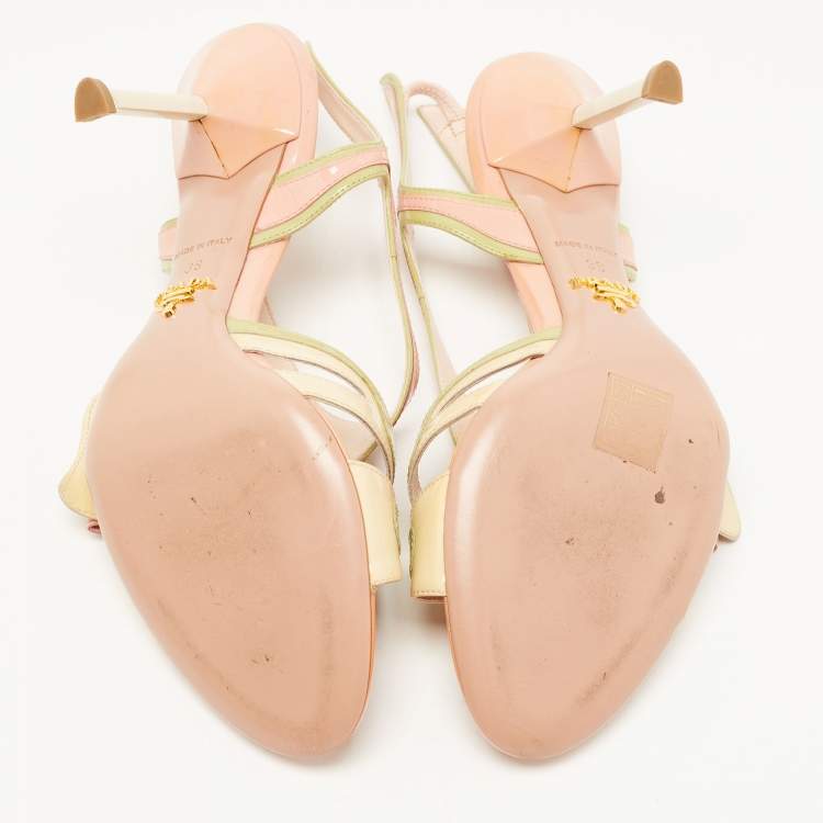 Pre Owned Prada Multicolor Patent Leather Bow Slingback Sandals Size 38