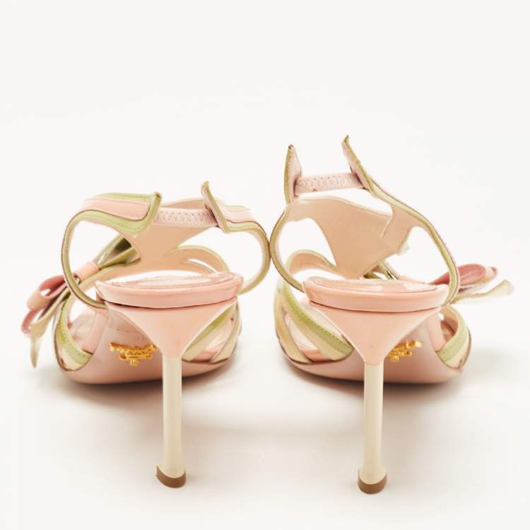 Pre Owned Prada Multicolor Patent Leather Bow Slingback Sandals Size 38