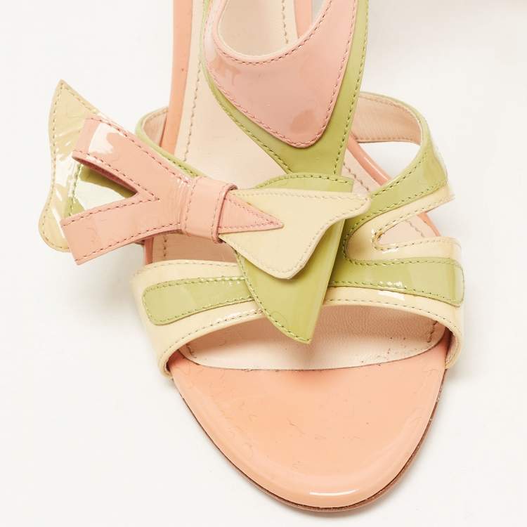 Pre Owned Prada Multicolor Patent Leather Bow Slingback Sandals Size 38