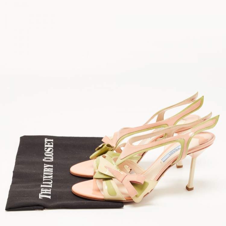 Pre Owned Prada Multicolor Patent Leather Bow Slingback Sandals Size 38