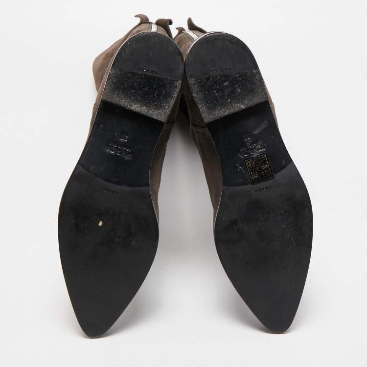 Pre Owned Prada Dark Brown Suede Fold Over Knee Length Boots Size 37