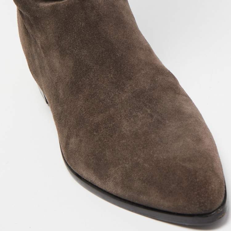 Pre Owned Prada Dark Brown Suede Fold Over Knee Length Boots Size 37