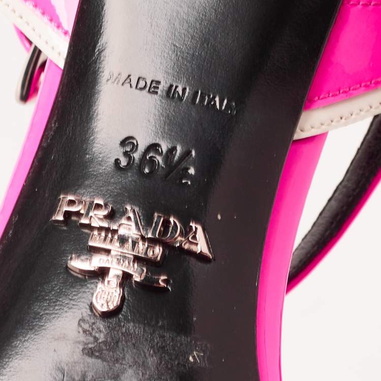 Pre Owned Prada Pink/Black Patent and Leather Flame Sandals Size 36.5
