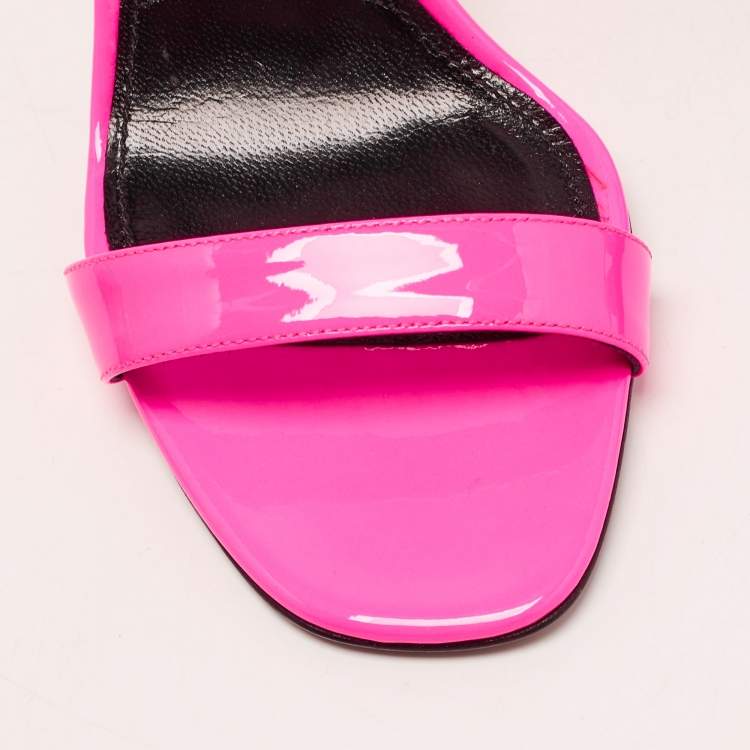 Pre Owned Prada Pink/Black Patent and Leather Flame Sandals Size 36.5