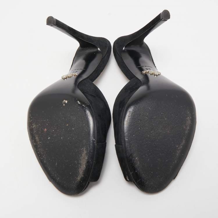 Pre Owned Prada Black Suede Criss Cross Slide Sandals Size 37