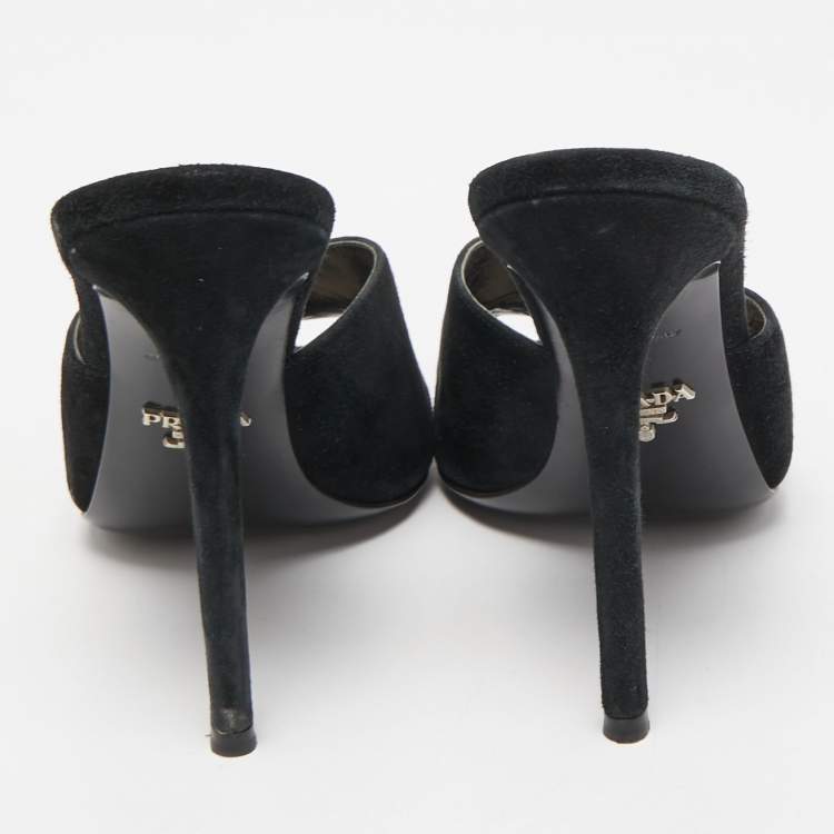 Pre Owned Prada Black Suede Criss Cross Slide Sandals Size 37