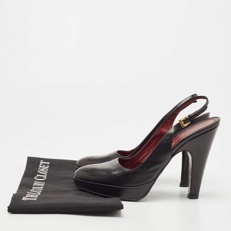 Pre Owned Prada Black  Leather Slingback Platform Pumps Size 35