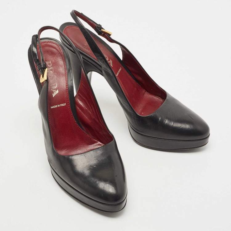 Pre Owned Prada Black  Leather Slingback Platform Pumps Size 35