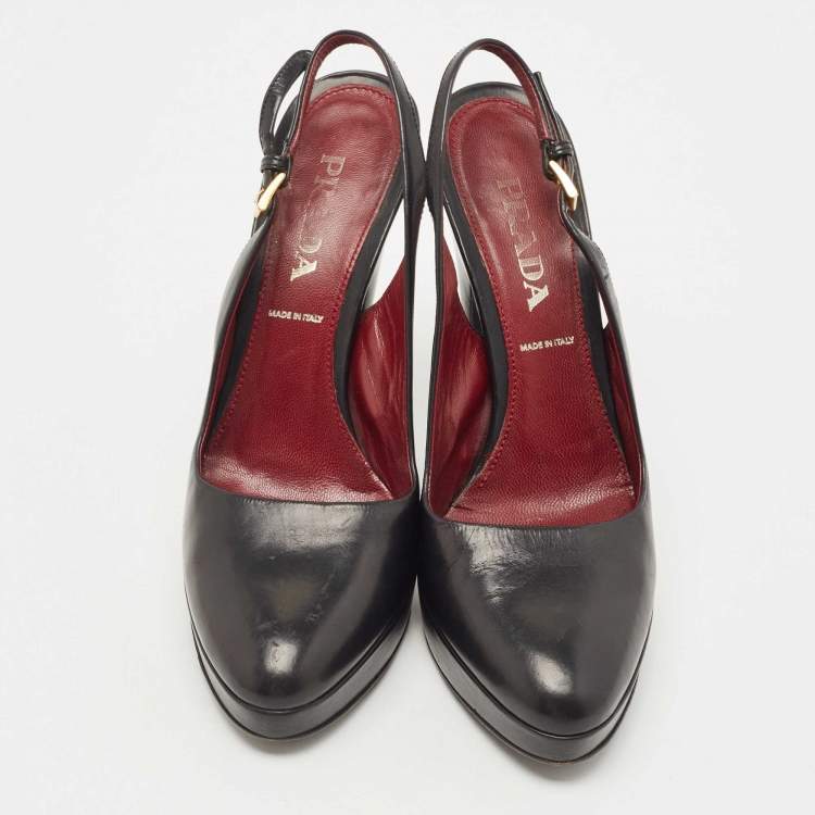 Pre Owned Prada Black  Leather Slingback Platform Pumps Size 35