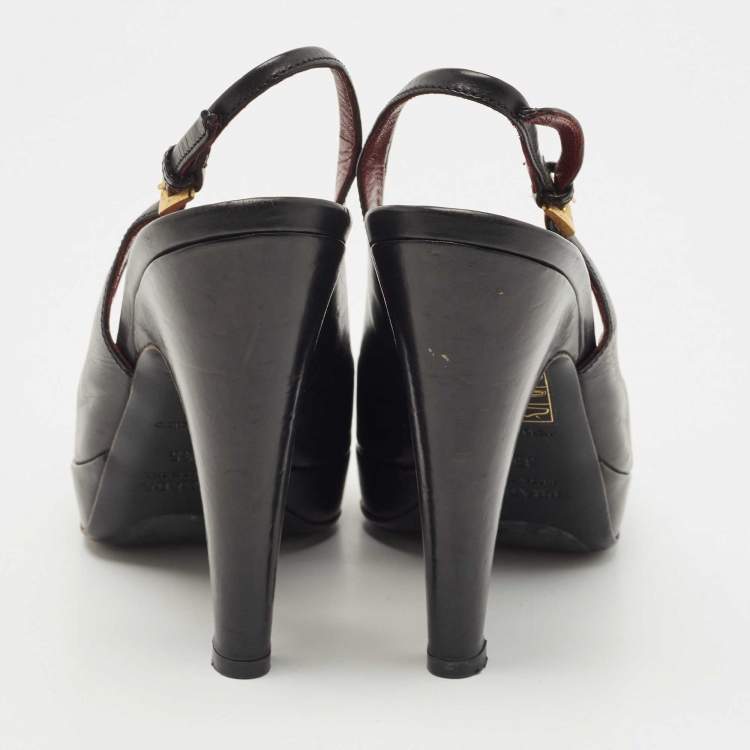 Pre Owned Prada Black  Leather Slingback Platform Pumps Size 35
