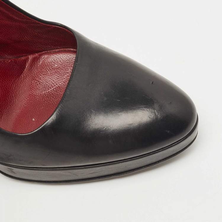 Pre Owned Prada Black  Leather Slingback Platform Pumps Size 35