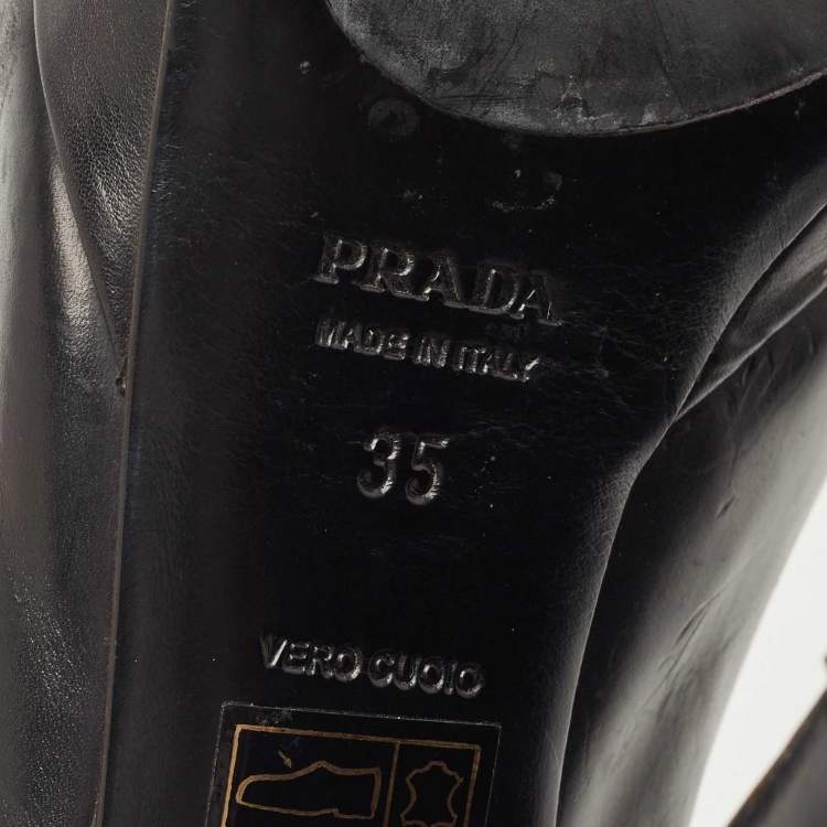 Pre Owned Prada Black  Leather Slingback Platform Pumps Size 35