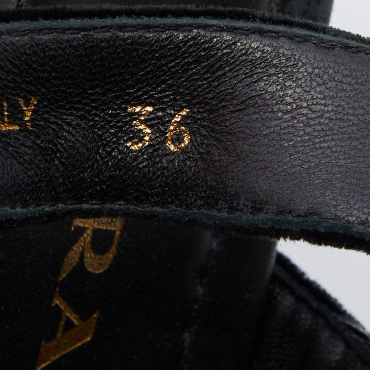 Pre Owned Prada Black Velvet Espadrille Wedge Ankle Strap Sandals Size 36
