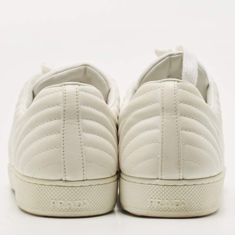 Pre Owned Prada White Quilted Leather Low Top Sneakers Size 41.5