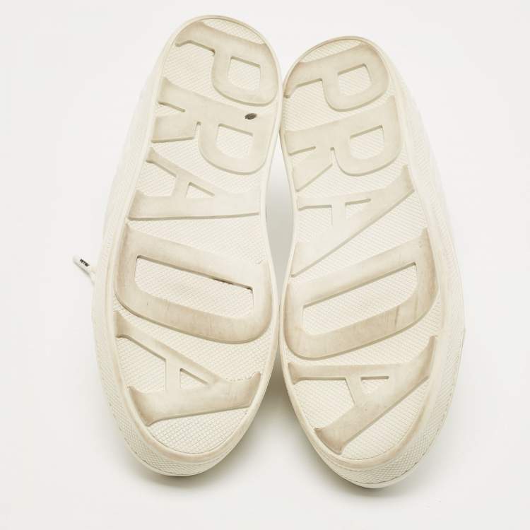 Pre Owned Prada White Quilted Leather Low Top Sneakers Size 41.5