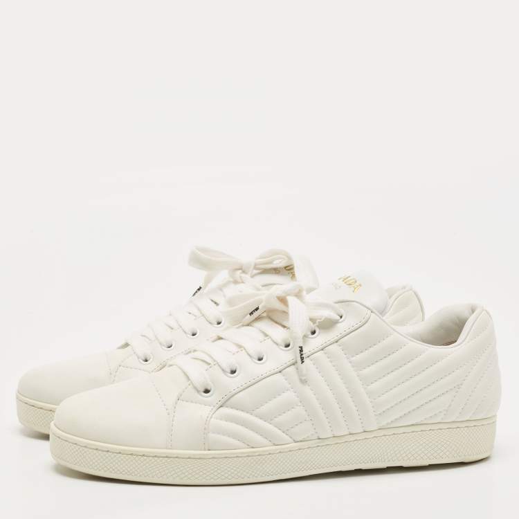 Pre Owned Prada White Quilted Leather Low Top Sneakers Size 41.5