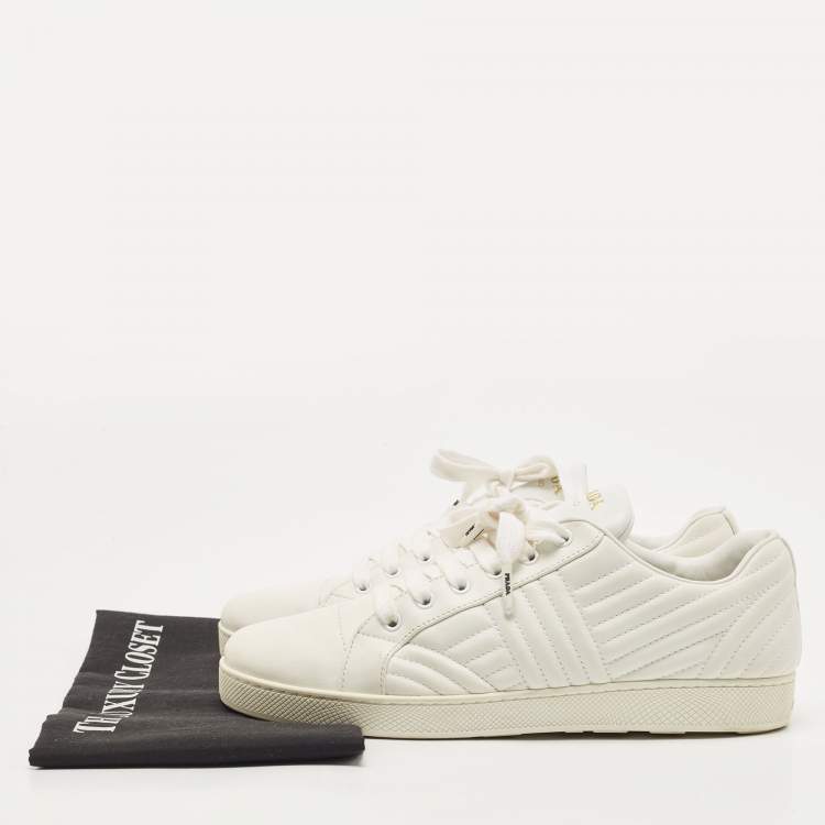 Pre Owned Prada White Quilted Leather Low Top Sneakers Size 41.5