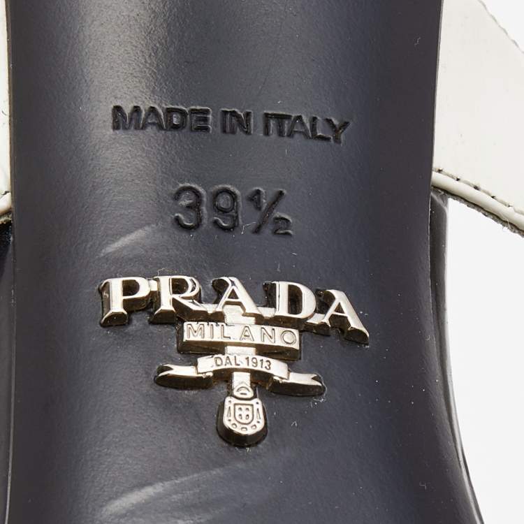 Pre Owned Prada Black/White Leather and Rubber Mary Jane Slingback Pumps Size 39.5