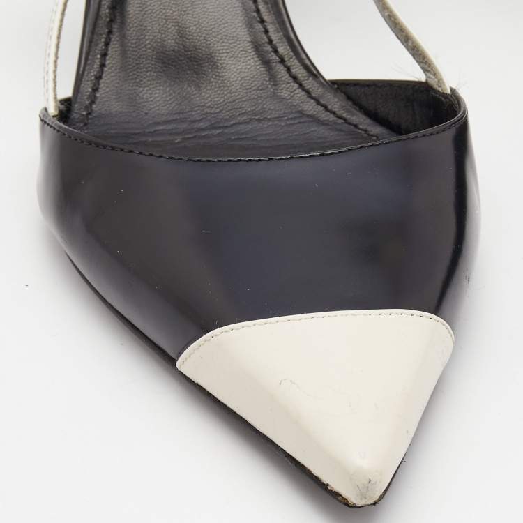 Pre Owned Prada Black/White Leather and Rubber Mary Jane Slingback Pumps Size 39.5