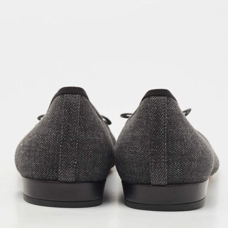 Pre Owned Prada Grey/Black Canvas and Leather Cap Toe Bow Ballet Flats Size 42