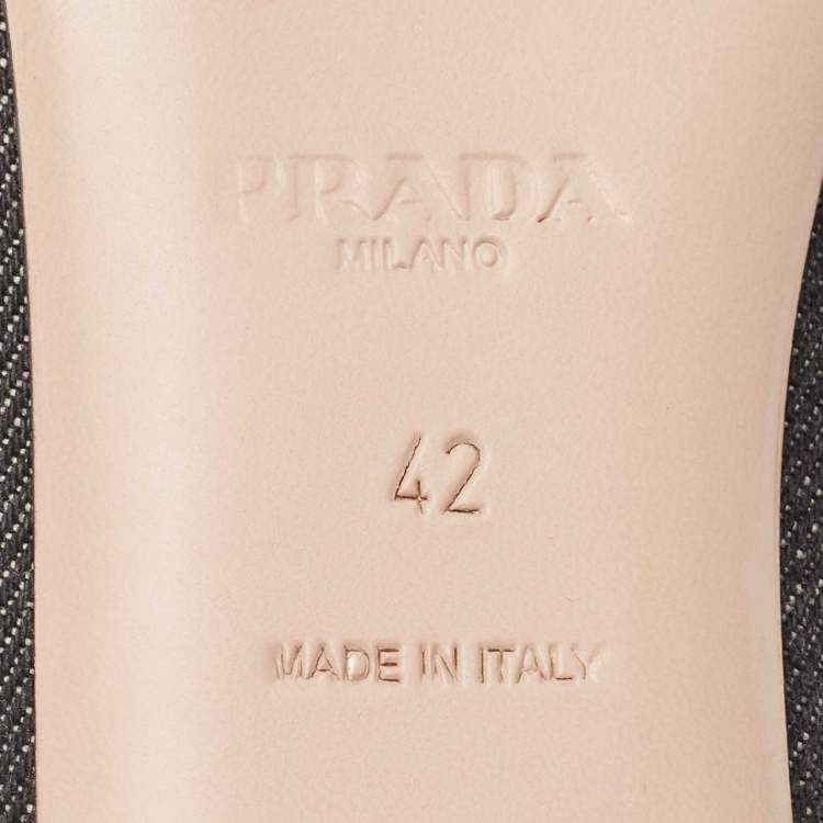 Pre Owned Prada Grey/Black Canvas and Leather Cap Toe Bow Ballet Flats Size 42