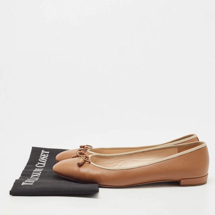 Pre Owned Prada Brown Leather Bow Ballet Flats Size 42