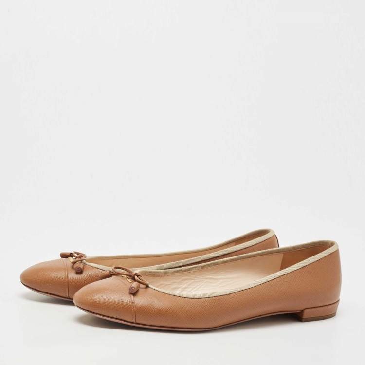 Pre Owned Prada Brown Leather Bow Ballet Flats Size 42