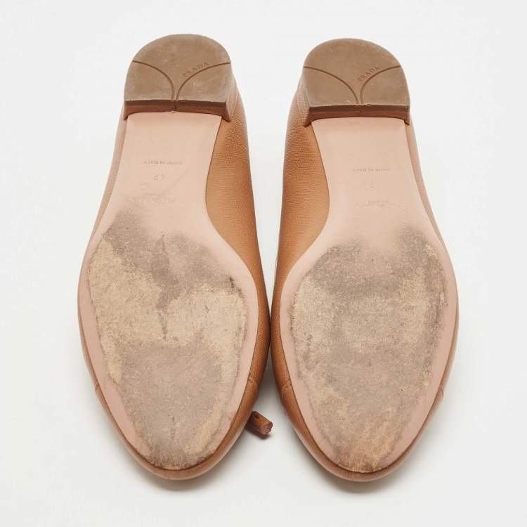 Pre Owned Prada Brown Leather Bow Ballet Flats Size 42