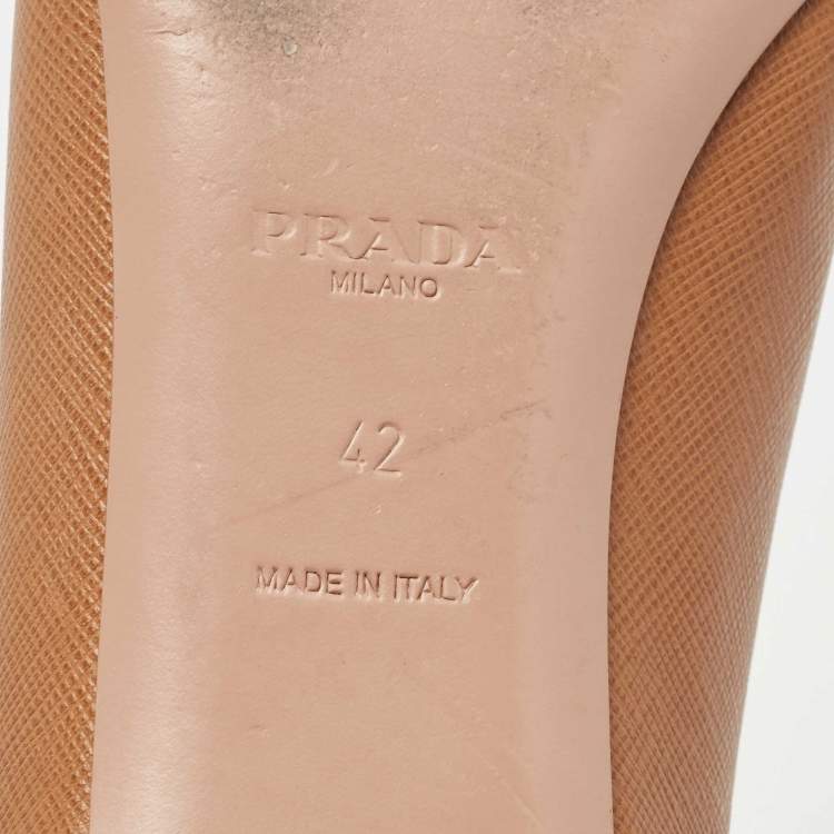 Pre Owned Prada Brown Leather Bow Ballet Flats Size 42
