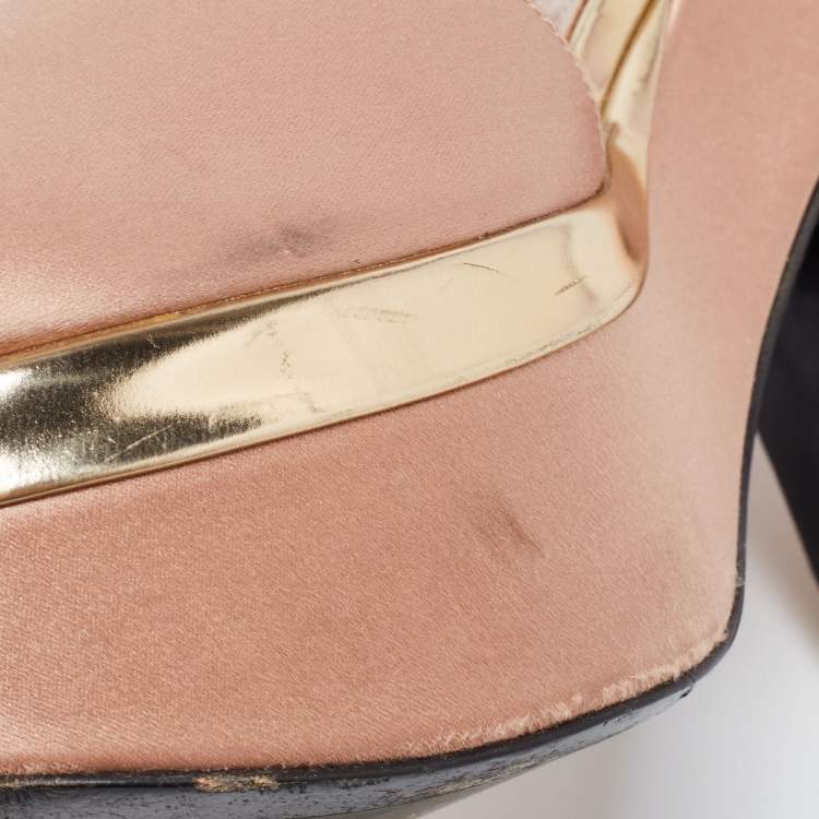 Pre Owned Prada Pink Satin Peep Toe Platform Ankle Strap Sandals Size 38