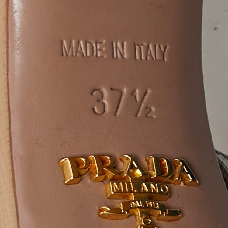 Pre Owned Prada Beige Saffiano Vernice Leather Platform Ankle Strap Sandals Size 37.5