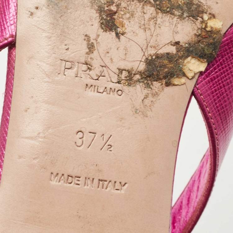 Pre Owned Prada Metallic Pink Leather Bow Pointed Toe Slingback Flats Size 37.5