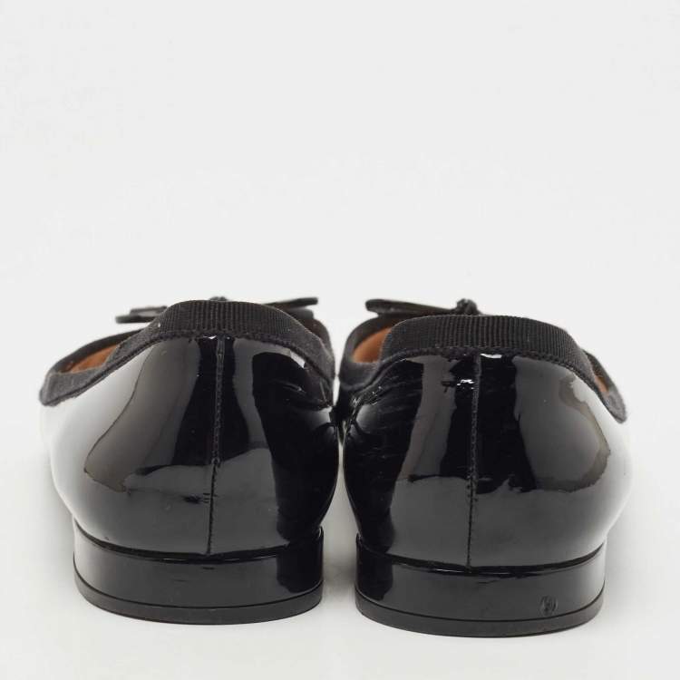 Pre Owned Prada Black Patent Leather Bow Ballet Flats Size 37.5
