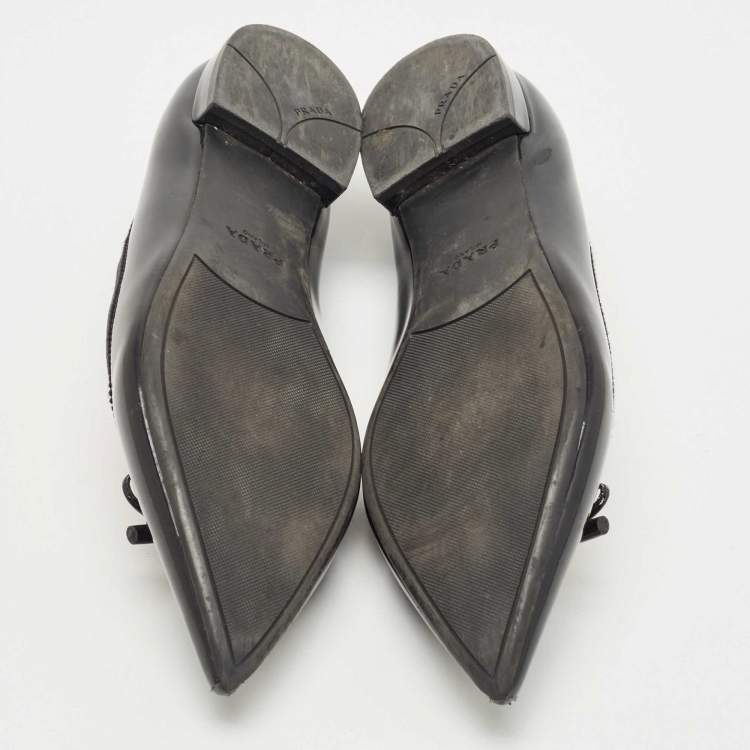 Pre Owned Prada Black Patent Leather Bow Ballet Flats Size 37.5