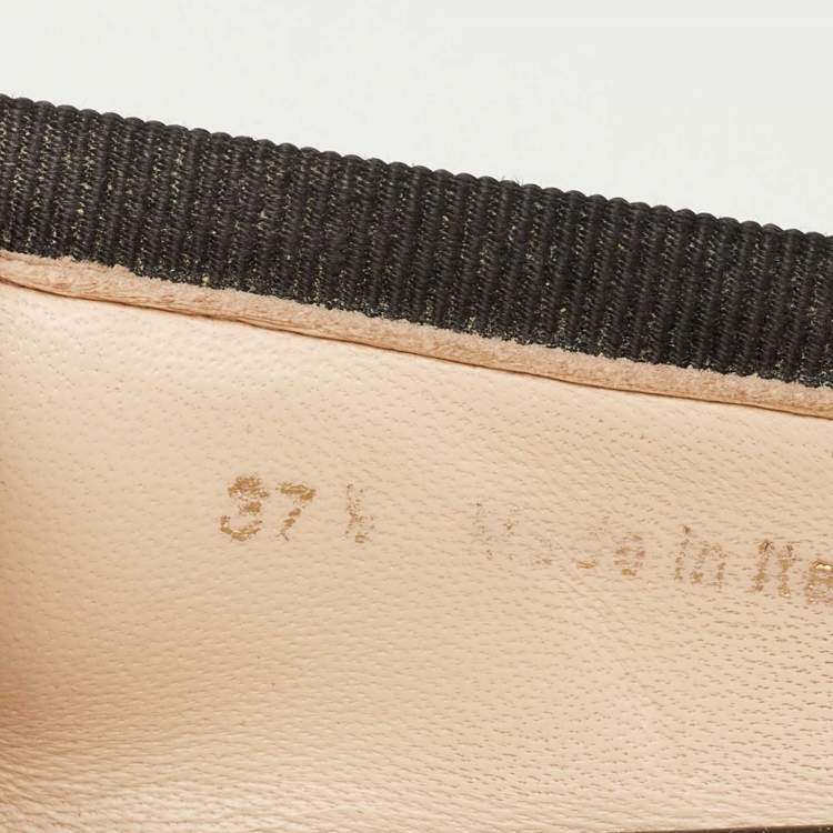 Pre Owned Prada Black Patent Leather Bow Ballet Flats Size 37.5