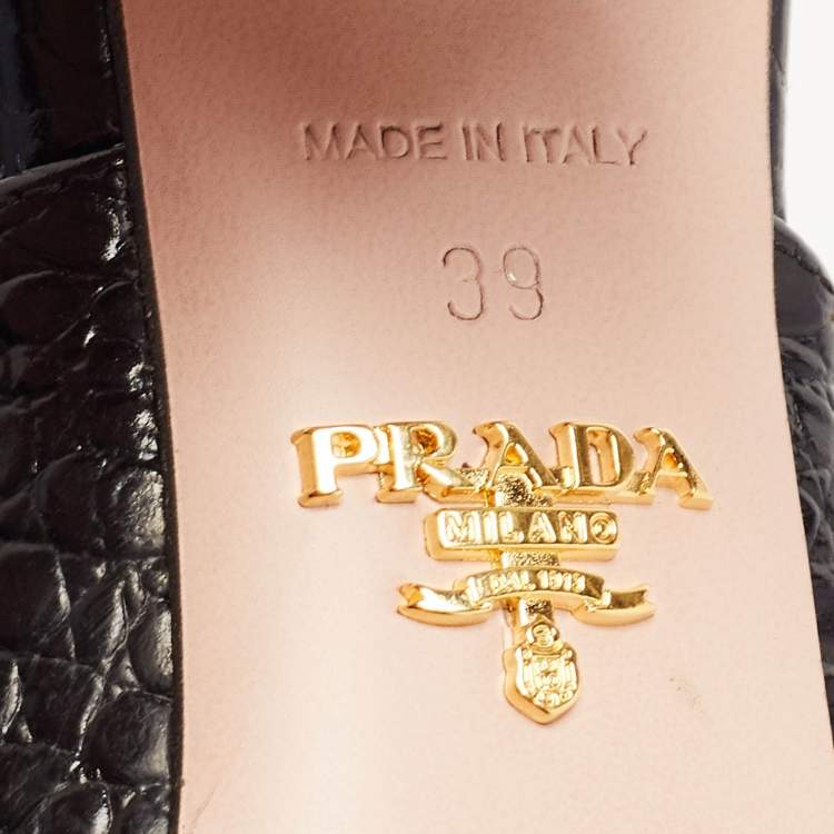 Pre Owned Prada Black Croc Embossed Leather Mules Size 39