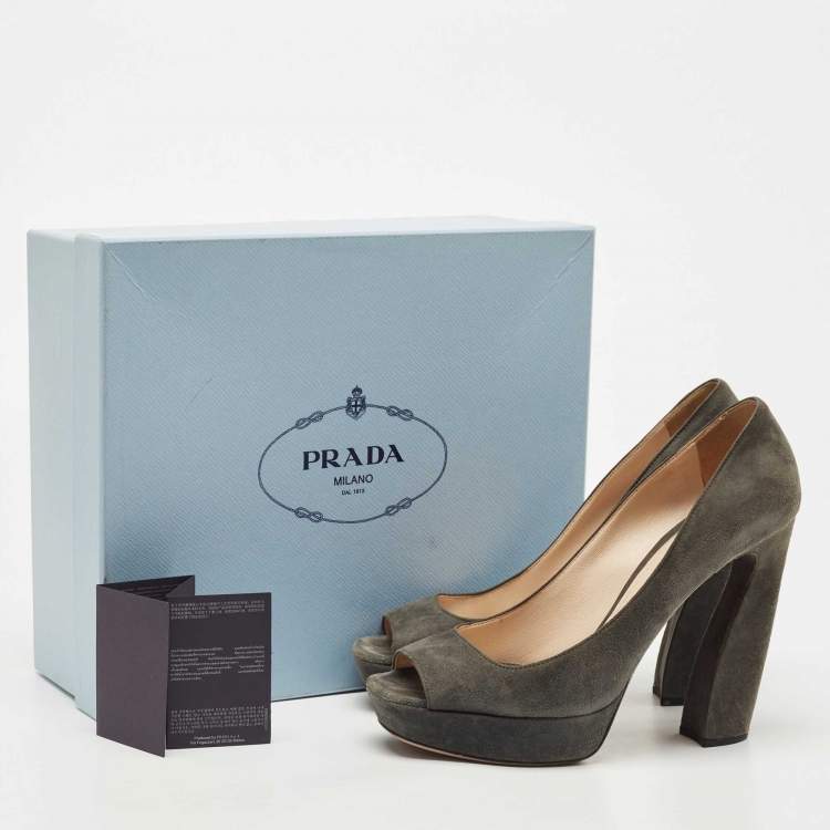 Pre Owned Prada Dark Grey Suede Peep Toe Platform Pumps Size 40