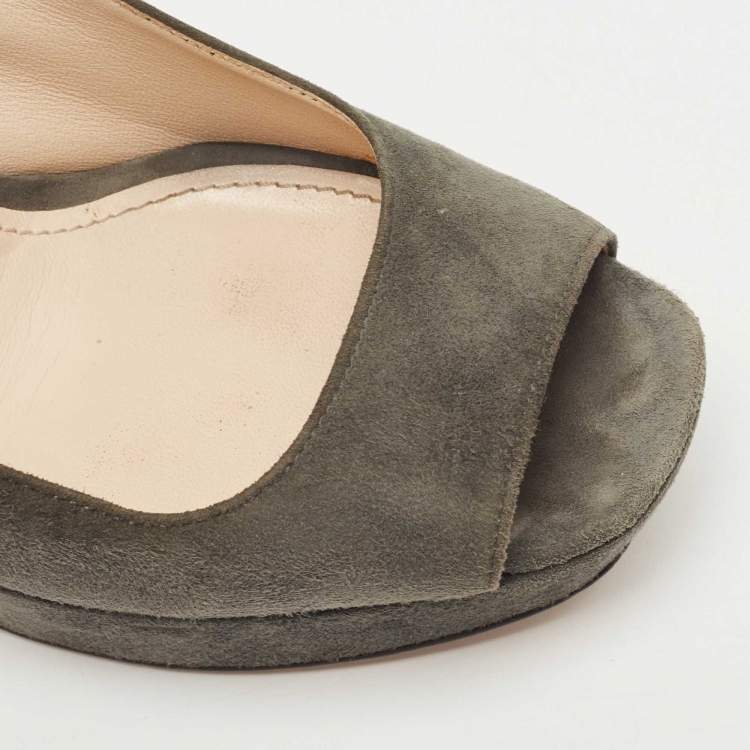 Pre Owned Prada Dark Grey Suede Peep Toe Platform Pumps Size 40
