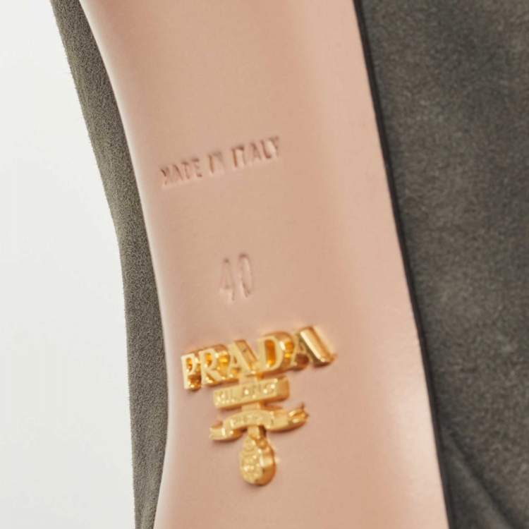 Pre Owned Prada Dark Grey Suede Peep Toe Platform Pumps Size 40