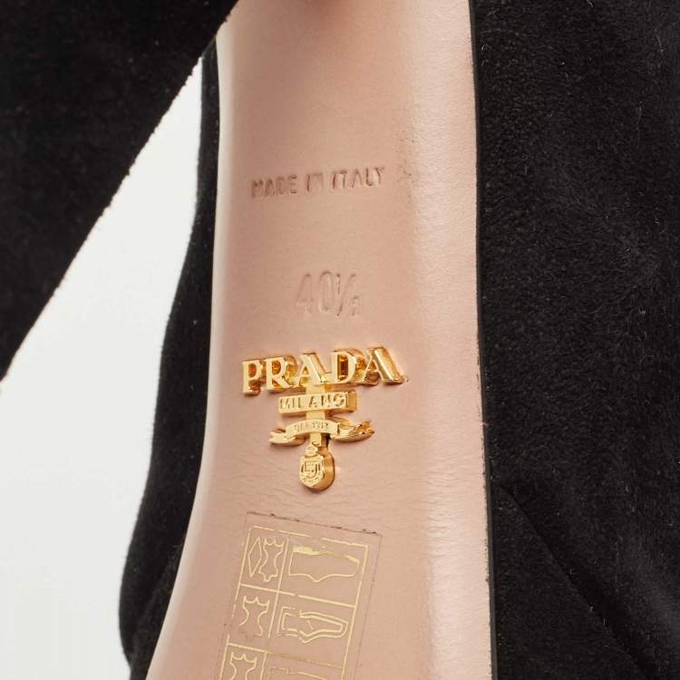 Pre Owned Prada Black Suede Peep Toe Slingback Platform Pumps Size 40.5