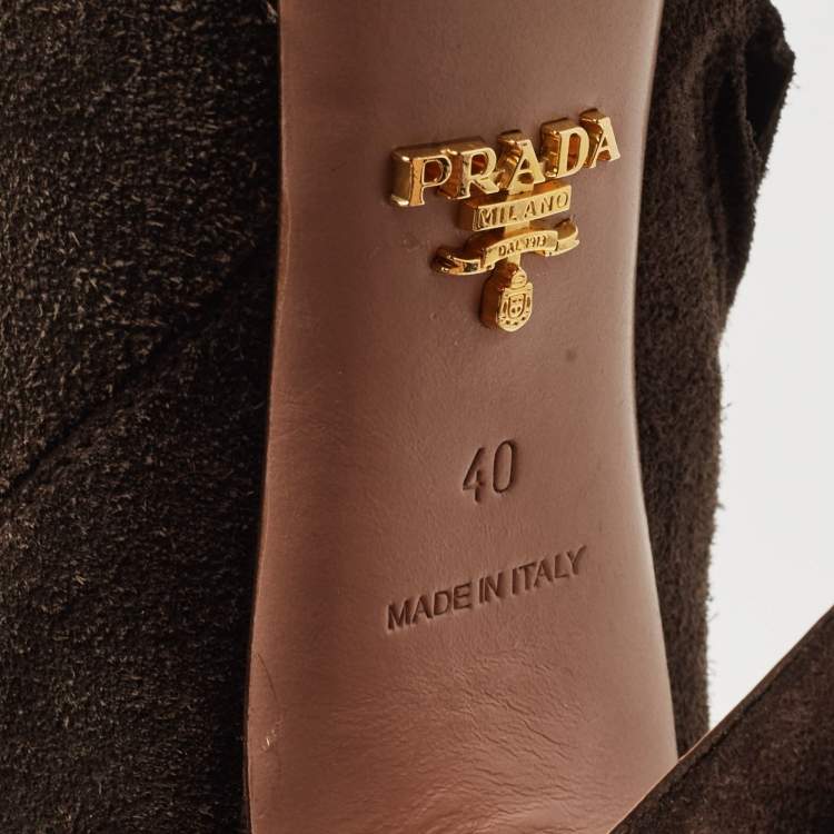 Pre Owned Prada Brown Suede Heel Knee Length Boots Size 40