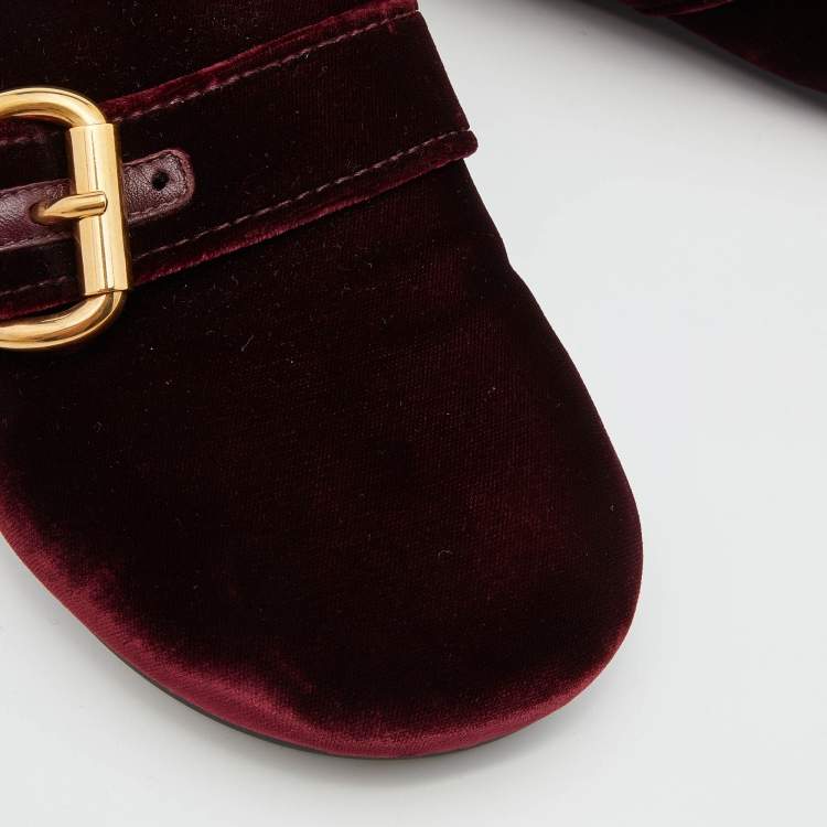 Pre Owned Prada Burgundy Velvet Flat Mules Size 38