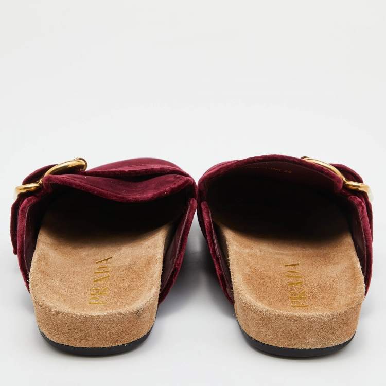 Pre Owned Prada Burgundy Velvet Flat Mules Size 38