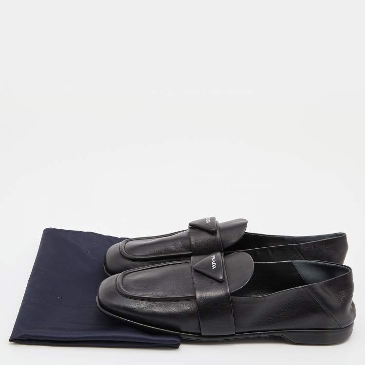 Pre Owned Prada Black Leather Logo Loafers Size 40