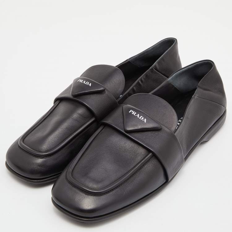 Pre Owned Prada Black Leather Logo Loafers Size 40