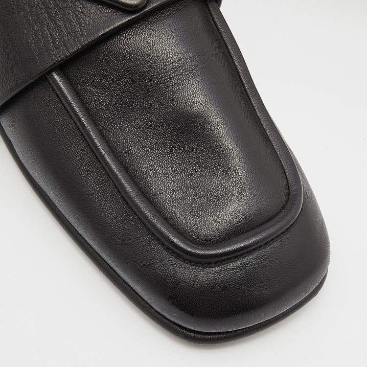 Pre Owned Prada Black Leather Logo Loafers Size 40