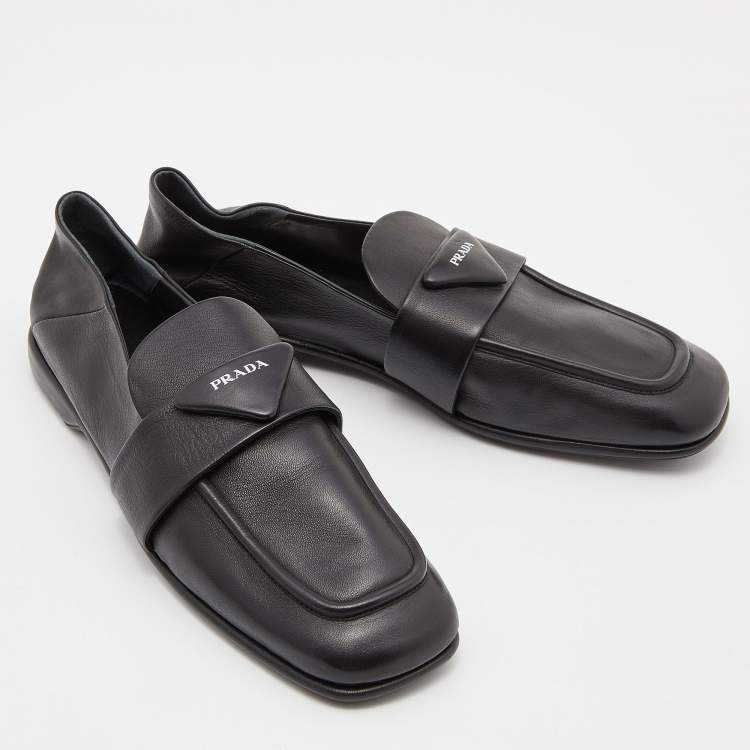 Pre Owned Prada Black Leather Logo Loafers Size 40
